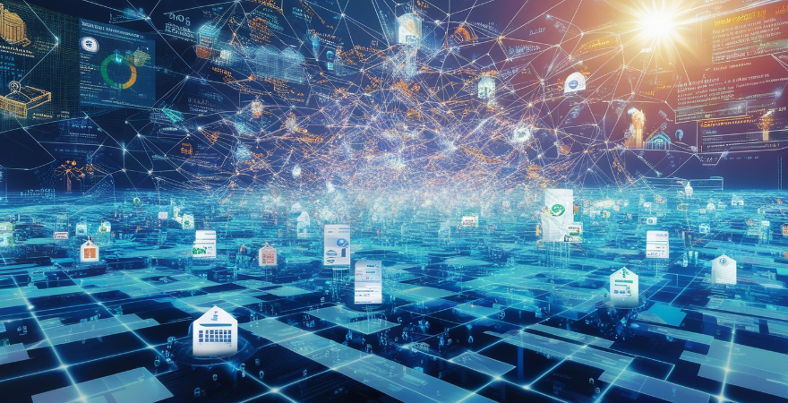 Surreal image of digital banking landscape
