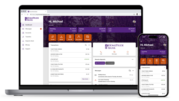 Images of HomePride Bank online and HomePride Bank app